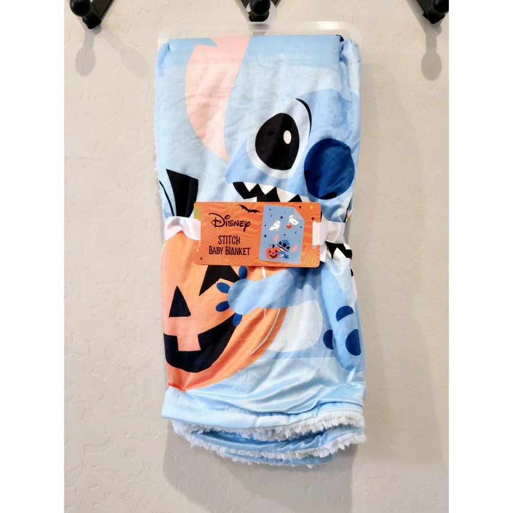 Disney Stitch Halloween Blue Baby Blanket 30 x 40 in. Pumpkin, Ghost